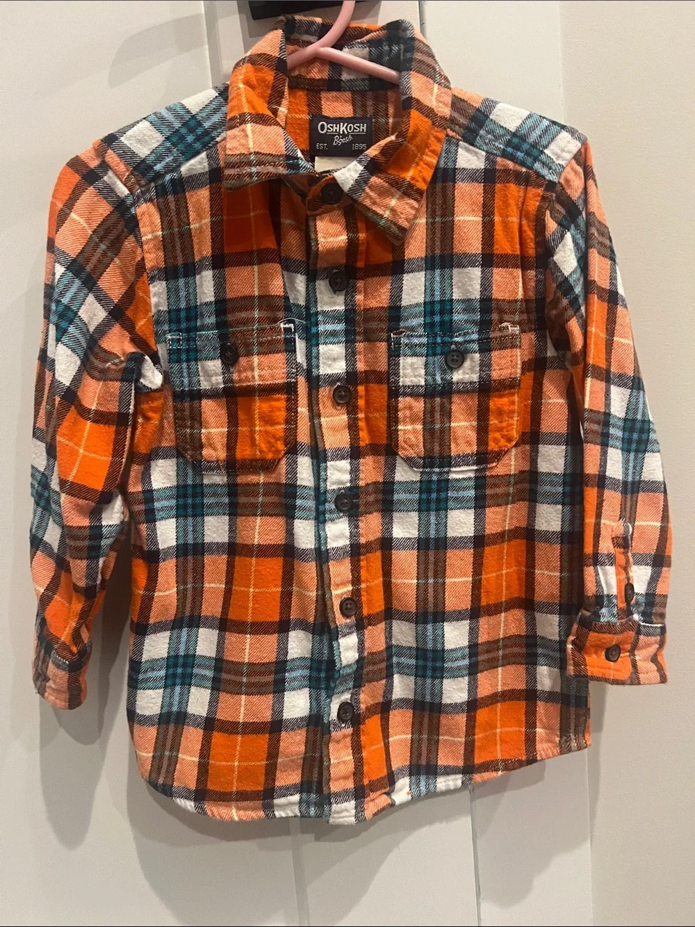 OshKosh B'gosh Orange Plaid Button-Down Shirt with Teal Accents